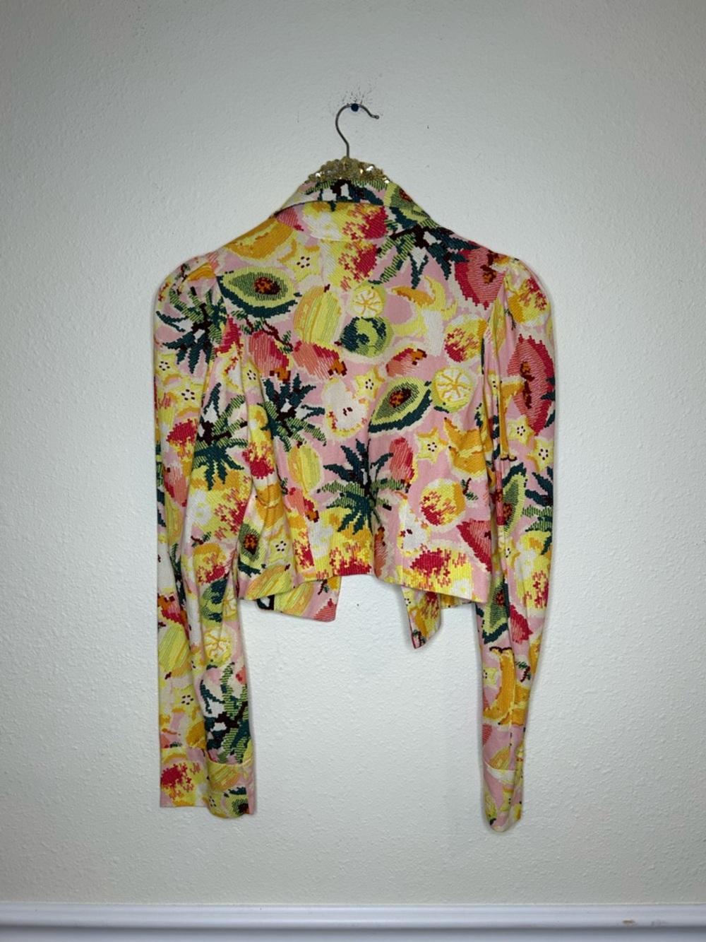 Farm Rio Tropical Fruit Colorful Floral Cropped Bolero Blazer S - Picture 5 of 5